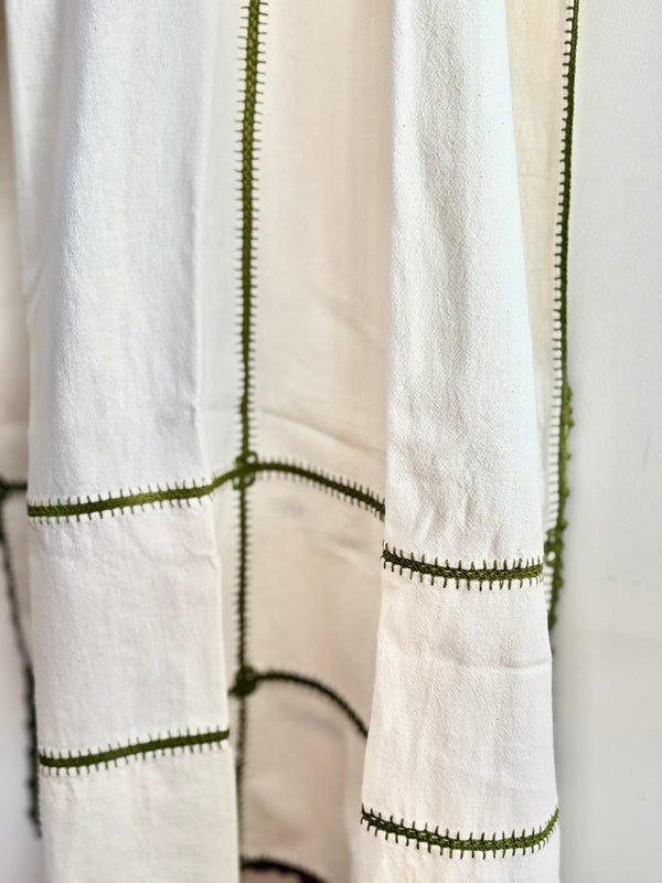 New! Vestido Morelia manga corta ribete oliva