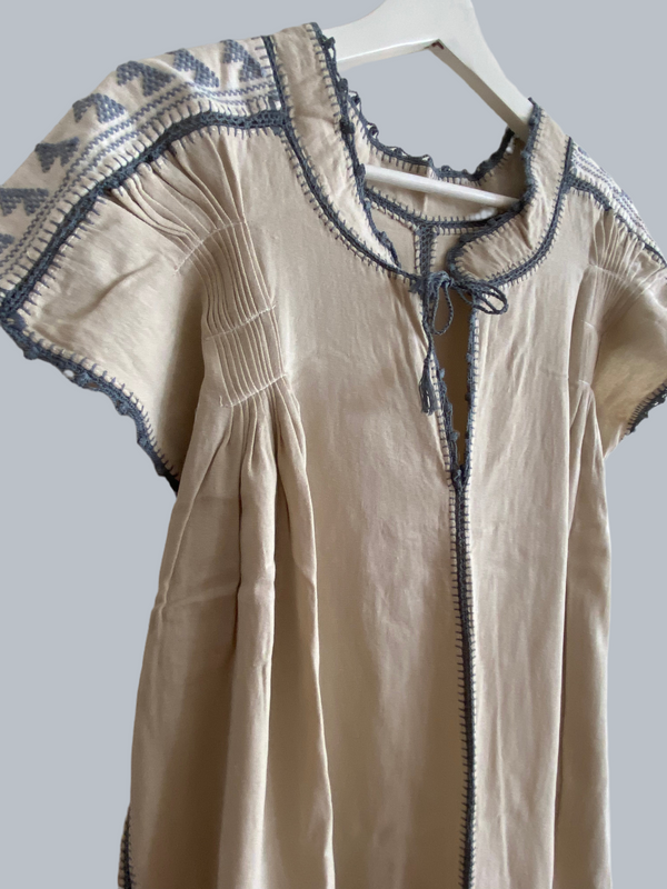 New! Vestido Morelia manga corta ribete gris