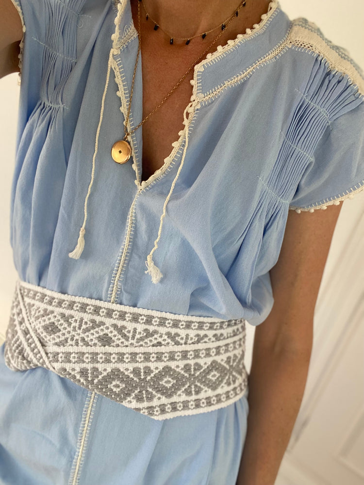 New! Vestido Morelia manga corta azul